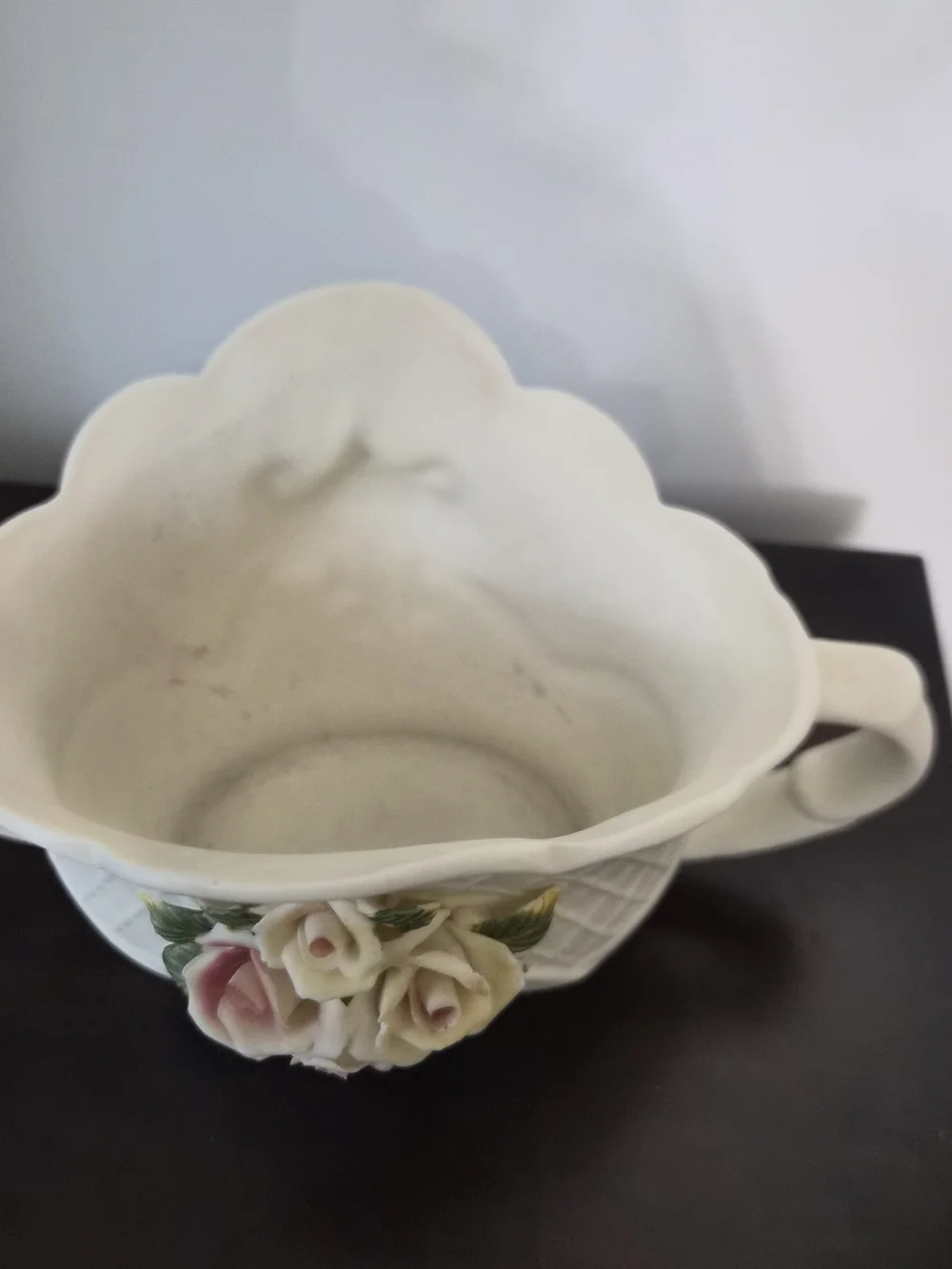 White Ceramic Decorative Planter with Pink & Cream Porcelain Roses